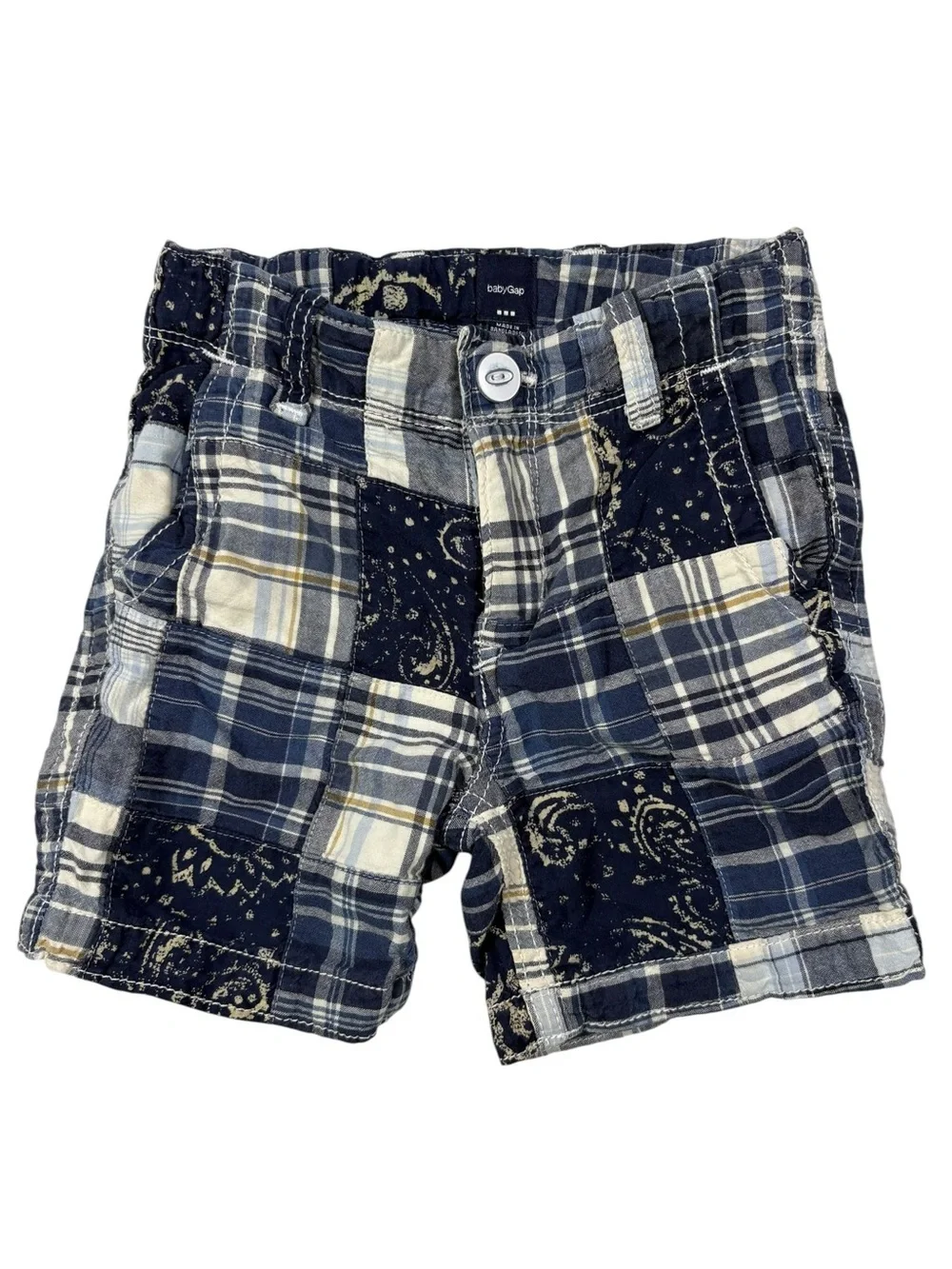 GAP Navy and Cream Patchwork Plaid Shorts | Size 2T